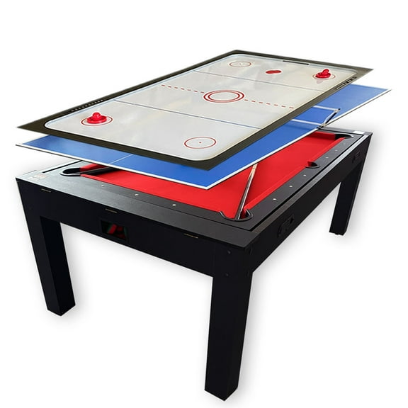 7 FT Multi Games Pool Table Red Air Hockey   Table Tennis   Table Top – Strike