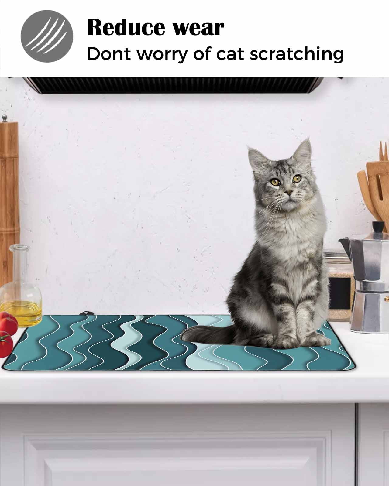 nqOlkjepod Large Induction Cooktop Protector Mat 36"x21", Turquoise Ombre Stove Top Covers for Electric Stove, Abstract Art Moire Ocean Waves Stove Burner Cover Mats, Glass Top Stove Cover
