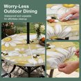thumbnail image 5 of Round Outdoor Tablecloth with Umbrella Hole and Zipper, White Daisy Farmhouse Tablecloth with Elastic Waterproof, Garden Floral Bees Yellow Wooden Patio Table Covers for 45" - 54" Picnic Pool Tables, 5 of 9