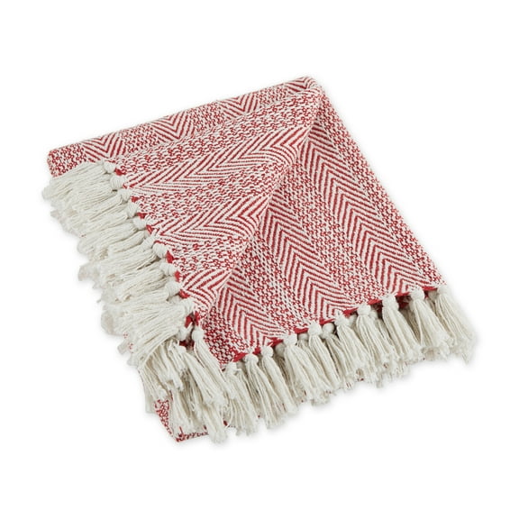 Barn Red Herringbone Stripe Throw