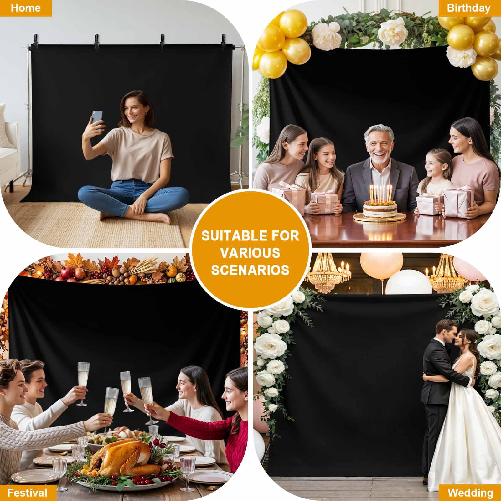 Photo Backdrop 5x7 ft Black Photography Backdrops Curtains Picture Wall Covering Solid Color Photo Booth Drapes for Backdrop Photoshoot Wedding Party Birthday Background Screen