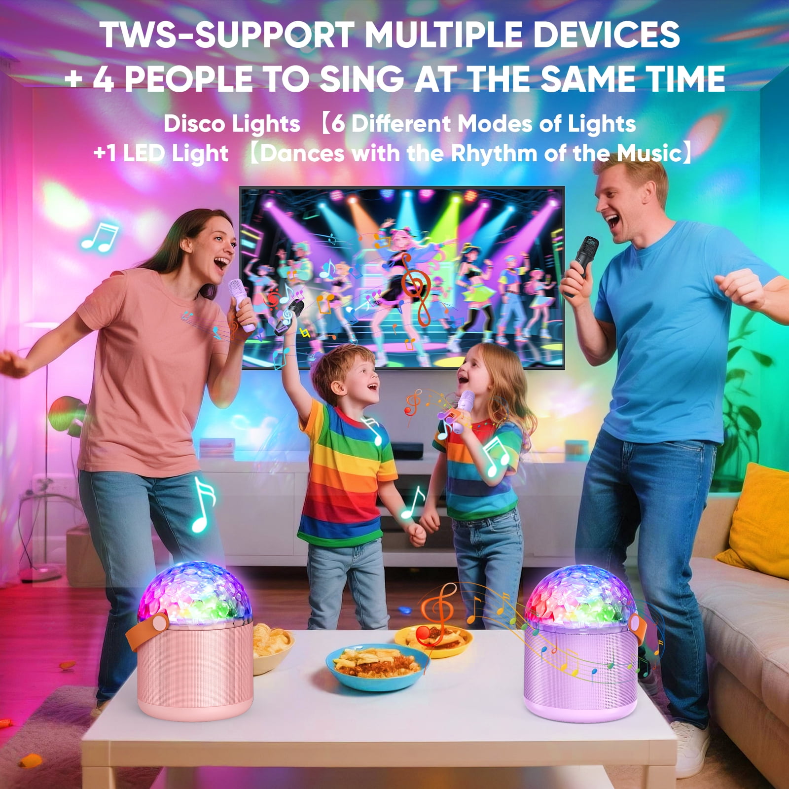 Mini Karaoke Machine for Kids, Gifts for Girls Ages 3-12, Bluetooth Speaker with 2 Wireless Karaoke Microphones, Gifts for 3+ Kids Adults