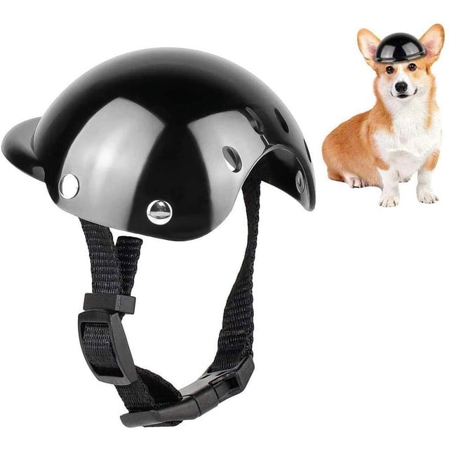 Casco para mascotas, gorra de seguridad para perros, casco de bicicleta para gatos, casco universal de plástico ajustable para motocicleta para perros pequeños, gatos (negro)