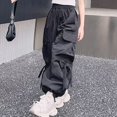 thumbnail image 6 of UACY Girls Cargo Pants Wide Leg Cute Cargo Pants with Bow Decor Multi Pockets, Drawstring Elastic Waist Loose Fit Casual Pants for Girls Daily Wear, 6 of 6