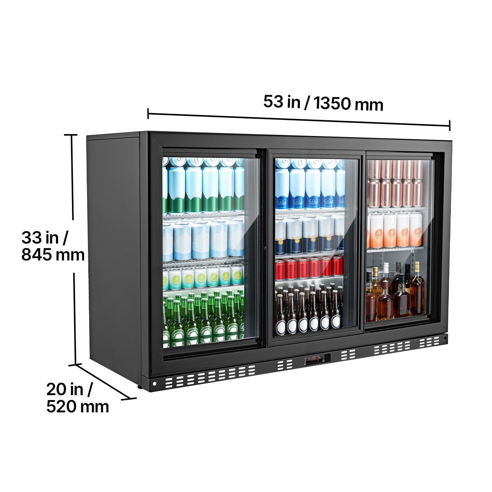 KFFKFF Commercial Back Bar Cooler, 11.4 Cu.Ft Beverage Refrigerator with 3 Sliding Glass Doors, Fan Cooling System, LED Lighting, Adjustable Shelves, and Low-E Glass for Drinks in Bars or Stores