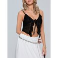 thumbnail image 6 of Coduop Women Tie Front Crop Top Y2k Spaghetti Strap Lace Tank Flowy Going Out Vest Tops Split Shirt, 6 of 9