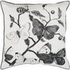 22" Coal Black and White Vintage Butterflies Decorative Throw Pillow