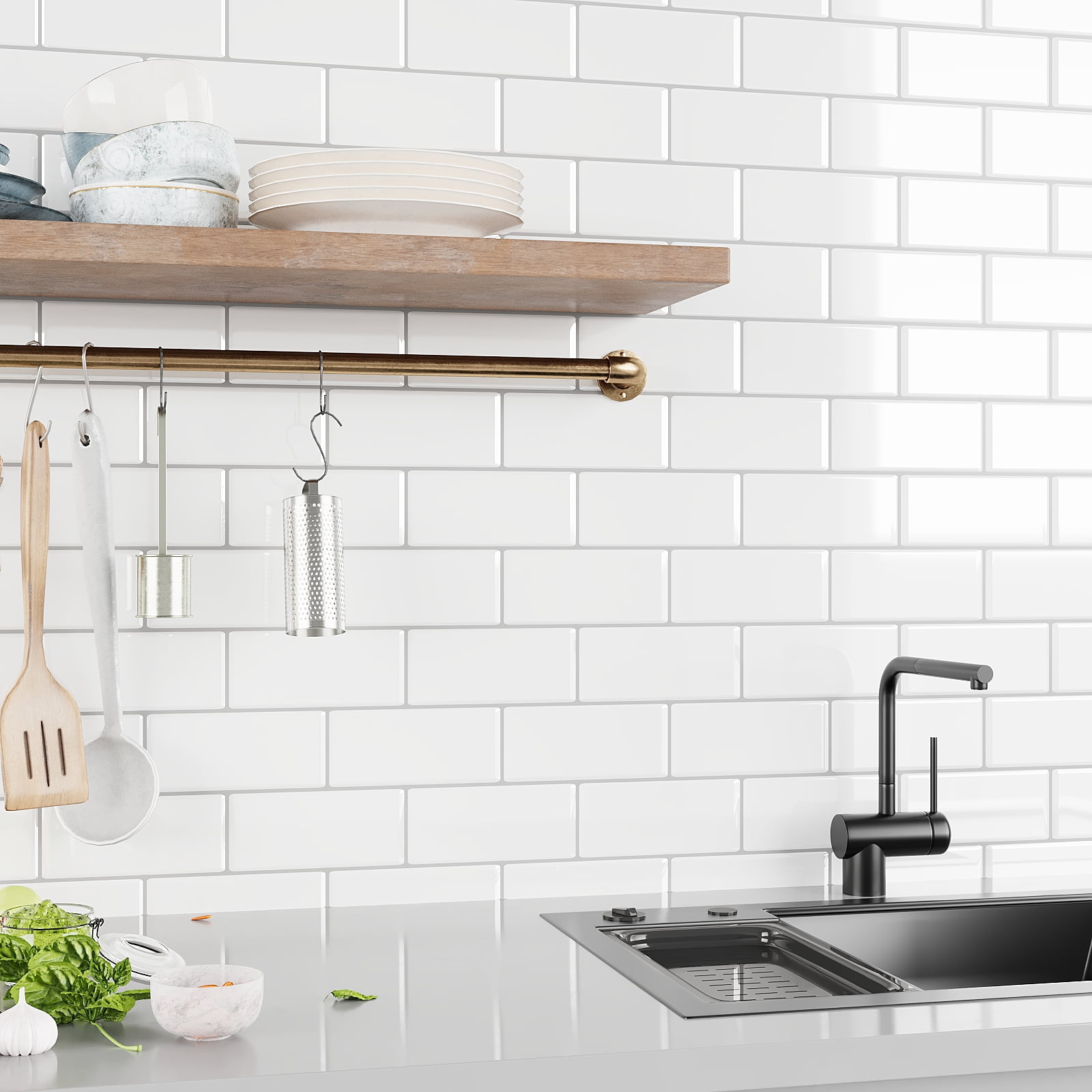 VEELIKE White Subway Peel and Stick Backsplash Tile for Kitchen 6 Sheets 12"x12"Waterproof Adhesive Backsplash Stick on Tile with Silver Grout Self Adhesive Wall Tiles for Bathroom Laundry Room