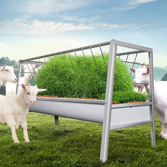 Outdoor Livestock Goat Feeder, All-Weather Goat Hay Feeder, Pasture Feeder, 77 Gallon Galvanized Steel, 59" L x 19.6" W x 33.4" H, Galvanized Steel Pan, for Horses, Ponies, Deer, Cow, Ranches