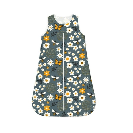 

Fotbe Flowers and Bee Pattern Sleep Sack - Baby Wearable Blanket with Zipper Extra Soft Cotton Sleeveless Sleeping Bag for Infants-X-Large