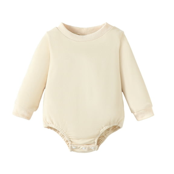 Kucnuzki Newborn Baby Girl Clothes 6 Months Fall Winter Bodysuit 12 Months Long Sleeve Solid Color Romper Bodysuit Beige