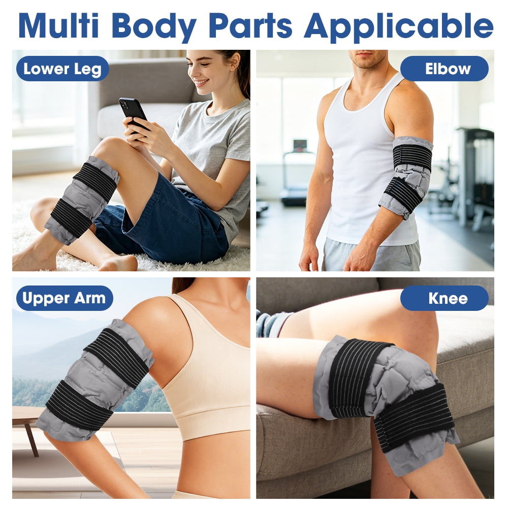 Knee Ice Pack Wrap, Reusable Hot Cold Therapy Wrap for Knee Elbow Calf, Self-Absorbing Water Resin Gel Pack for Swelling & Stiffness Relief, Freeze & Microwave Safe, (Gray, 2Pcs)