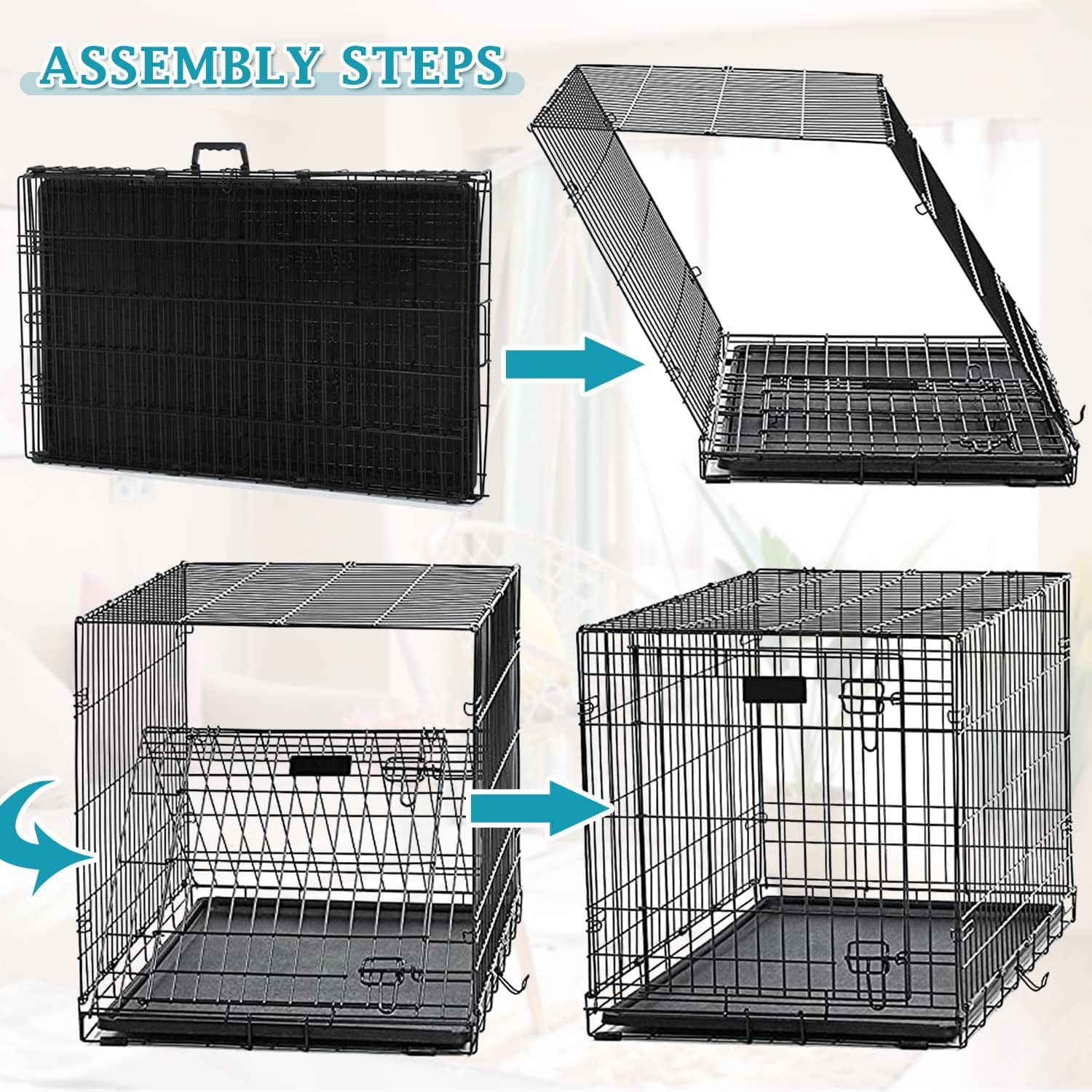 Dkelincs 42 inch Heavy Duty Dog Cage Foldable Dog Crate w/2 Doors&Divider XL Dog Kennel w/Handle for Medium Puppy