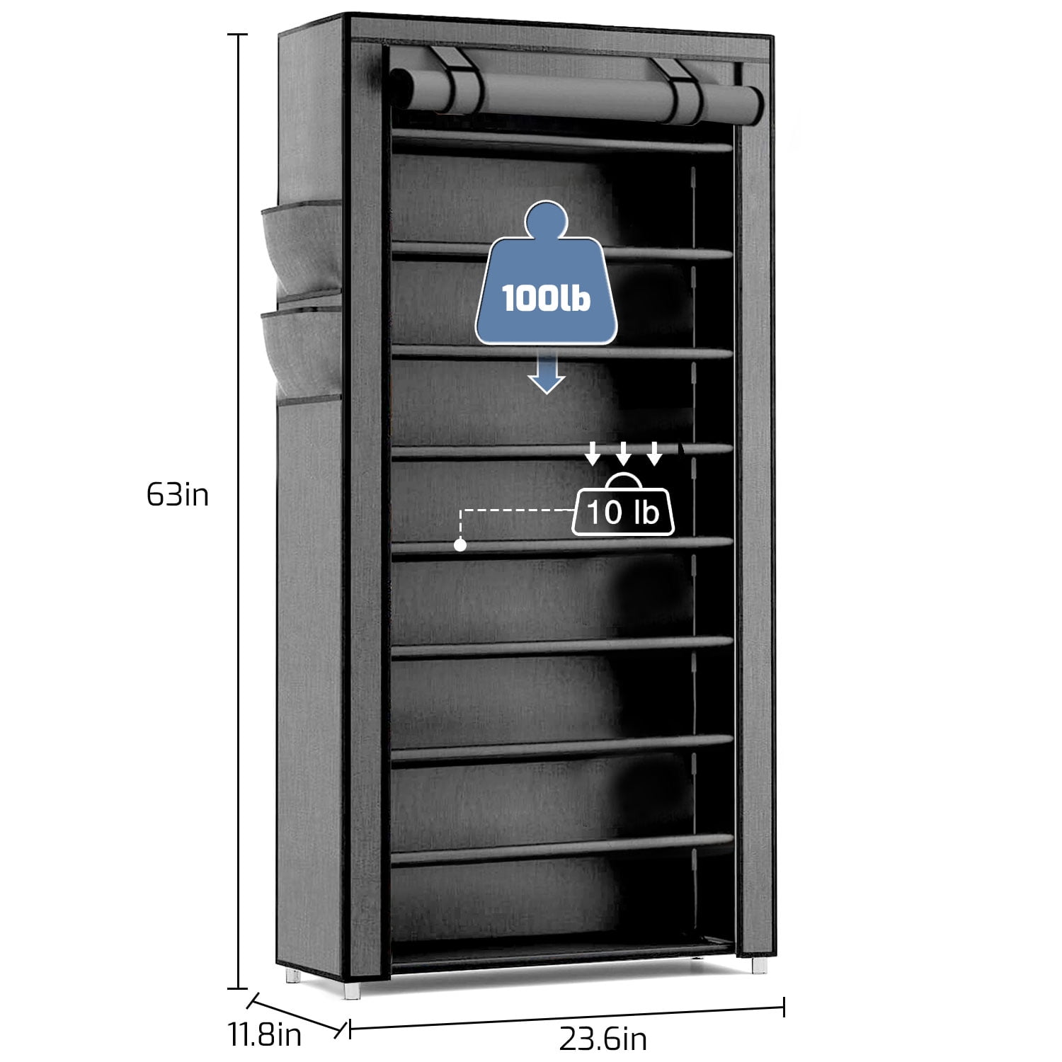 10 Tier Shoe Rack with Covers, Large Capacity Stackable Tall Shoe Organizer Storage, Sturdy Metal Free Standing Shoe Shelf for Closet Entryway Garage