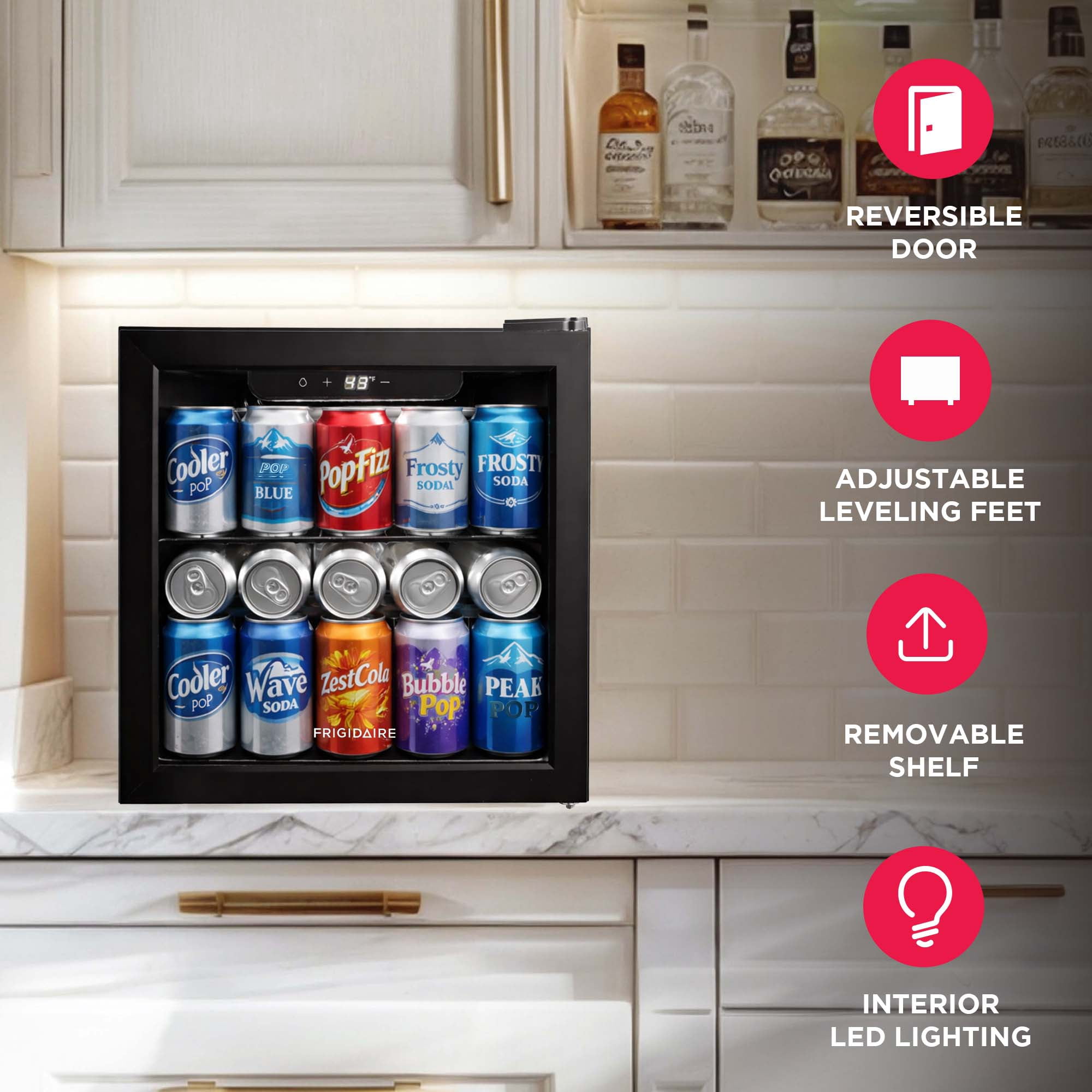 Frigidaire 1.3 Cu. ft. 36L Glass Door Beverage Refrigerator, 47 Can Capacity Mini Fridge with Touch Controls