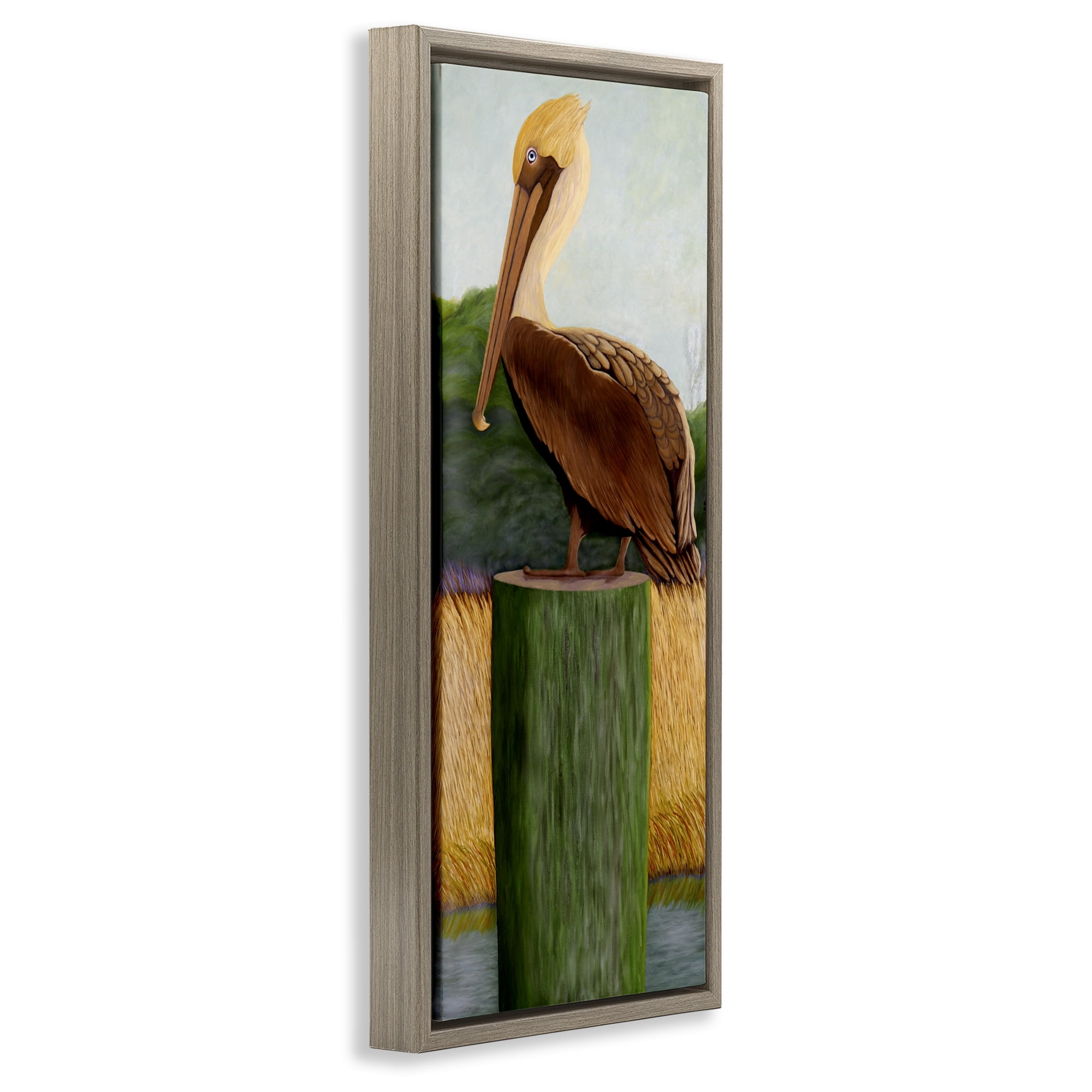 Stupell Industries Blue Eyed Pelican Brown Framed Floater Canvas Wall Art, design by Barbara Fallenbaum