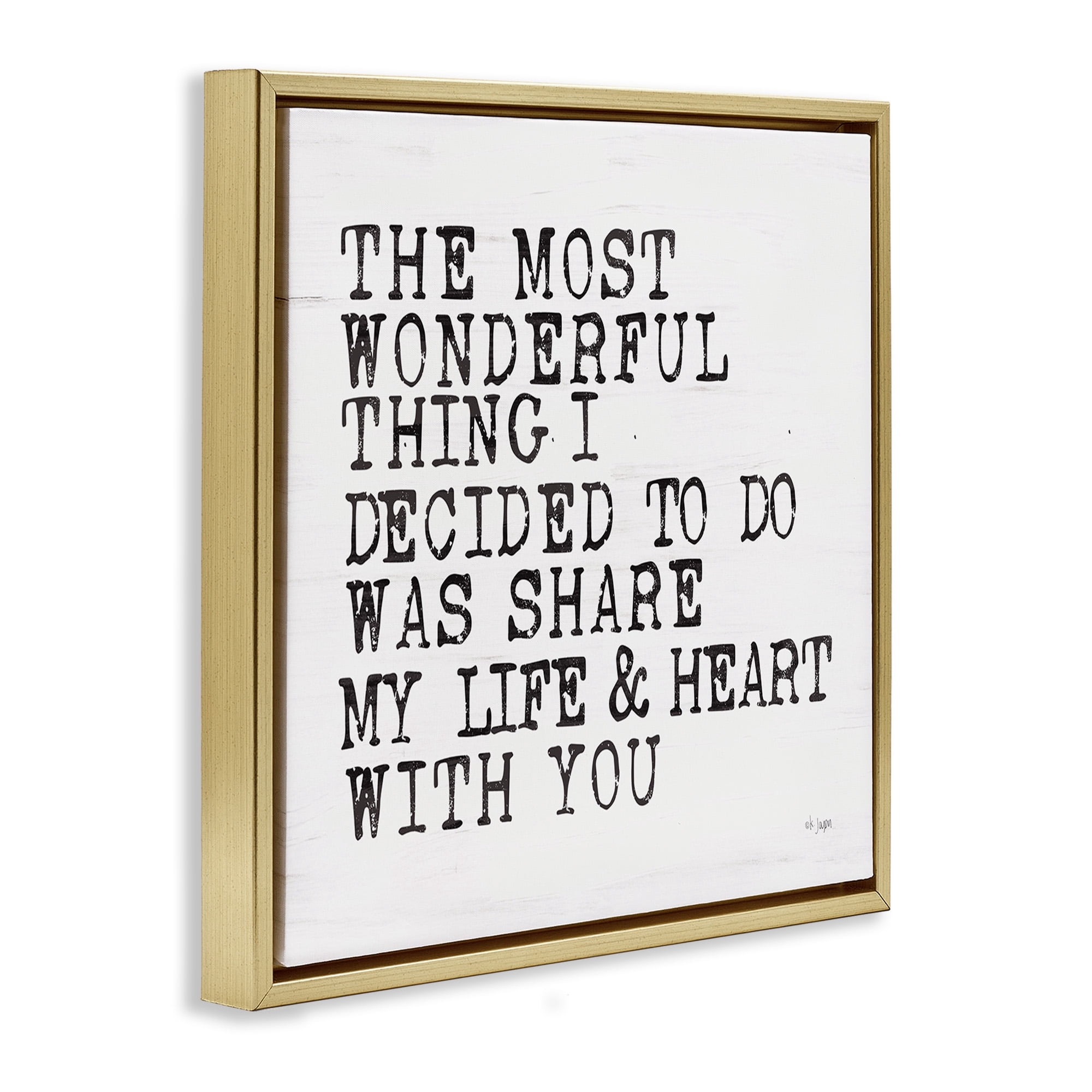 Stupell Industries Share My Heart Inspirational Typography Painting Gold Floater Framed Canvas Art Print Wall Art, 25 x 25