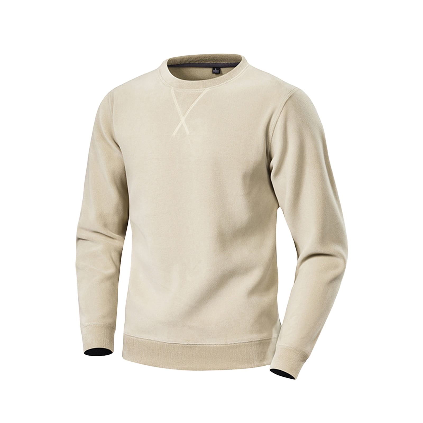 Men s Sweatshirt Crew Neck Long Sleeve Solid with Warm Cozy Comfortable Everyday Pullover Basic Top for Fall Winter Everyday Wear and Weekend Outings Khaki M