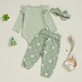 thumbnail image 5 of masbird Newborn Baby Girl Fall Outfits Rib Frill Long Sleeve Ruffled Romper Pants Headband Set 3Pcs Winter Clothes 0 3 6 12 18 24 Months(Light Green,6-12 M), 5 of 5