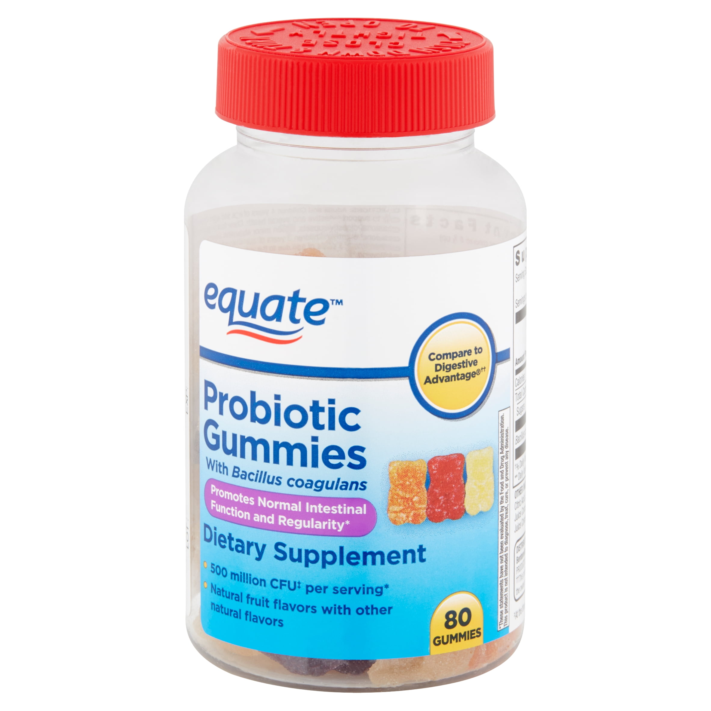 Equate Probiotic Gummies NonDairy Daily Gummy Bear Supplement, 80