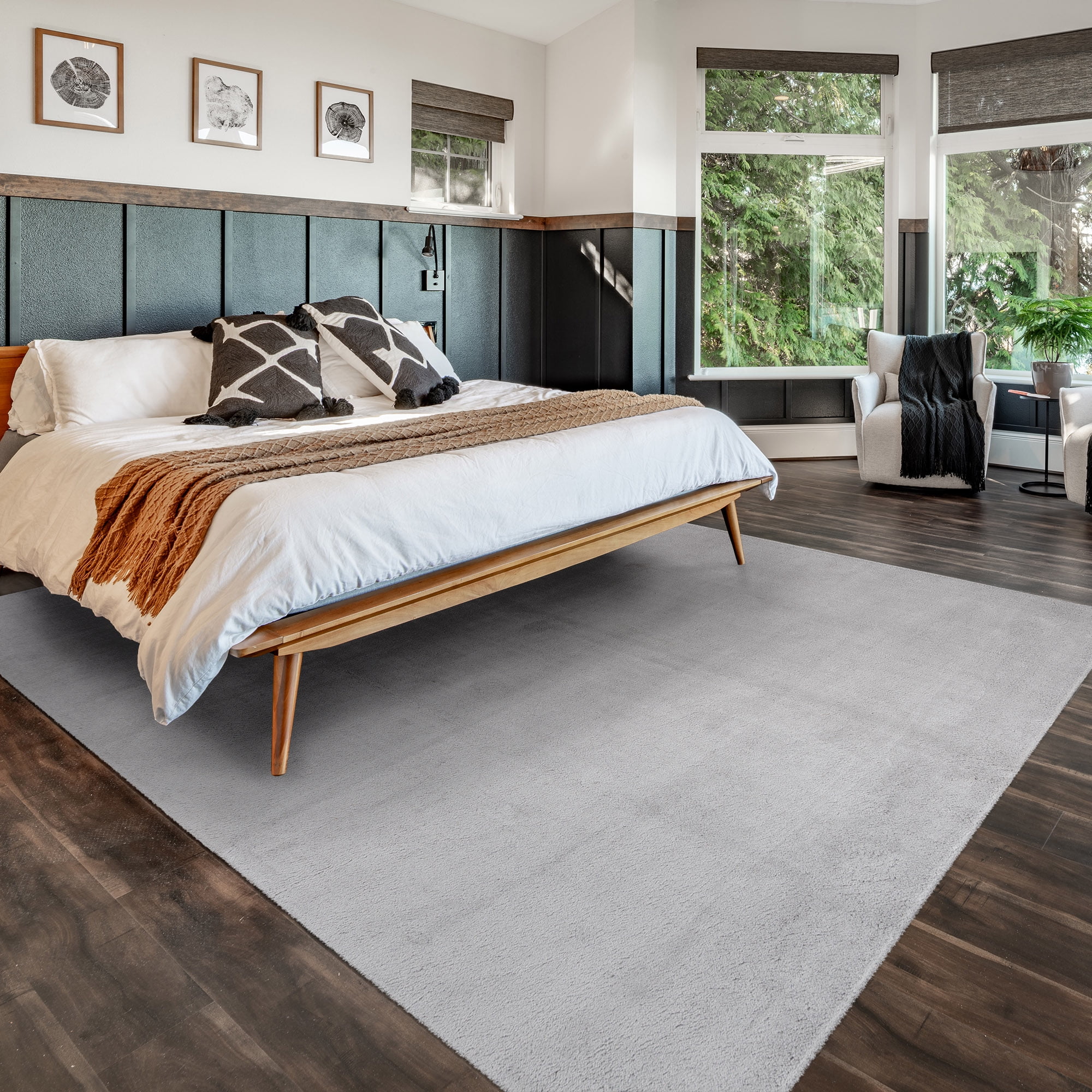 Cadence Tonee Shag Solid Color Gray Area Rug, 8x10