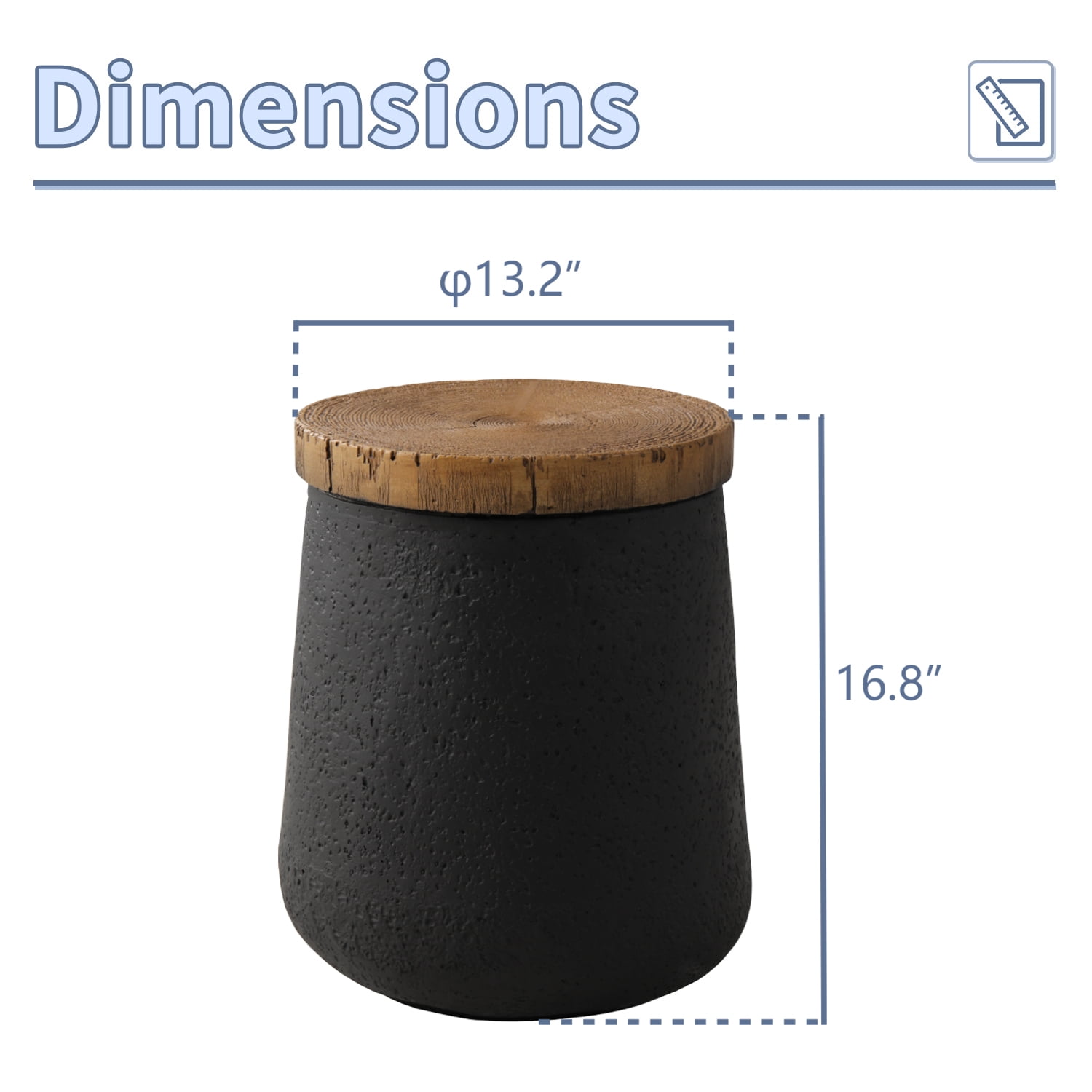 VENTOPYR Concrete Outdoor Side Table with Wood Grain Top,Small Cylinder Shaped Round Accent End Table for Patio, Garden,Black