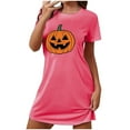 thumbnail image 3 of Taqqpue Womens Halloween Cotton Nightgown Solid Color Short Sleeves Round Neck Sleepshirt Print Nightshirt Casual Sleep Dress Pullover with Chest, 3 of 3