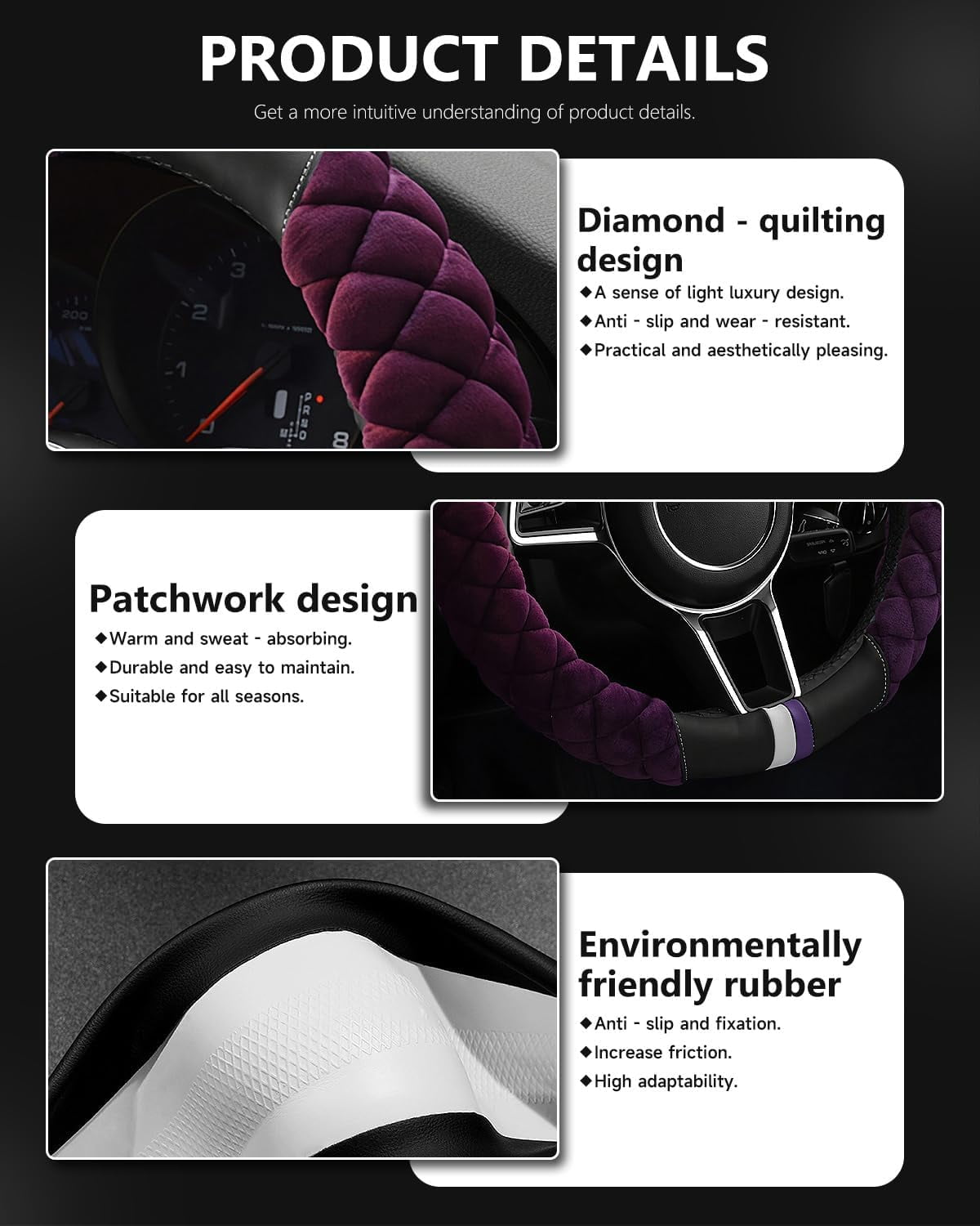 Universal 15 Inches Car Steering Wheel Cover Fluffy Winter Plush Steering Wheel Cover, Purple