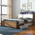 thumbnail image 6 of VanAcc Queen Bed Frame with 49" Tall Bookcase Headboard, Metal Platform Bed with 4 Storage Drawers, LED Lights & Charging Station, Rustic Brown, 6 of 7