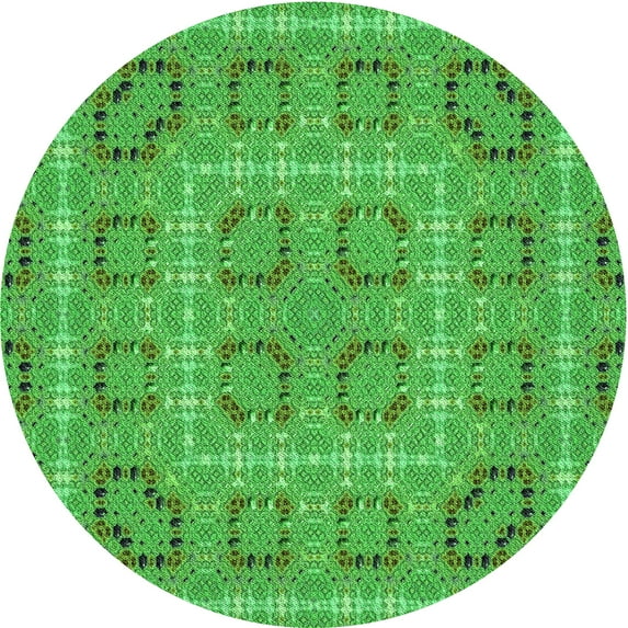 Ahgly Company Indoor Round Patterned Neon Green Area Rugs, 8' Round
