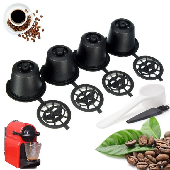 RXIRUCGD Home Kitchen Gadgets 4x Refillable Reusable Coffee Capsules Pods For Nespresso Machines Spoon
