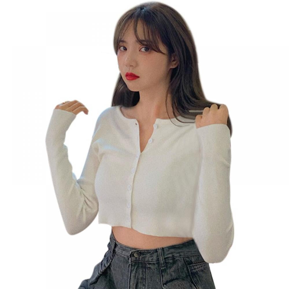 white long sleeve cropped sweater