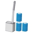 thumbnail image 3 of Juego de 20 cepillos de baño desechables y soporte con esponja PS, tapa abatible automática, almacenamiento montado en la pared, incluye 18 cabezales Gris, 3 of 9