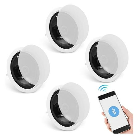4 PCs 6.5'' Bluetooth Ceiling Speakers, 600W Flush Mount Ceiling & in-Wall Speaker System with 8Ω Impedance 89dB Sensitivity, for Home Kitchen Living Room Bedroom or Covered Outdoor Porches