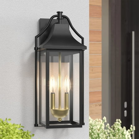 Lawyettle Dusk to Dawn Outdoor Wall Lantern, 18" Modern Black Exterior Wall Light for House, Waterproof Outdoor Lights for Porch, Front Door