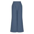 thumbnail image 4 of cocolona Womens Summer Casual Business Work Pants Elastic Waist Straight Wide Leg Pleated Pants with Pockets, 4 of 5
