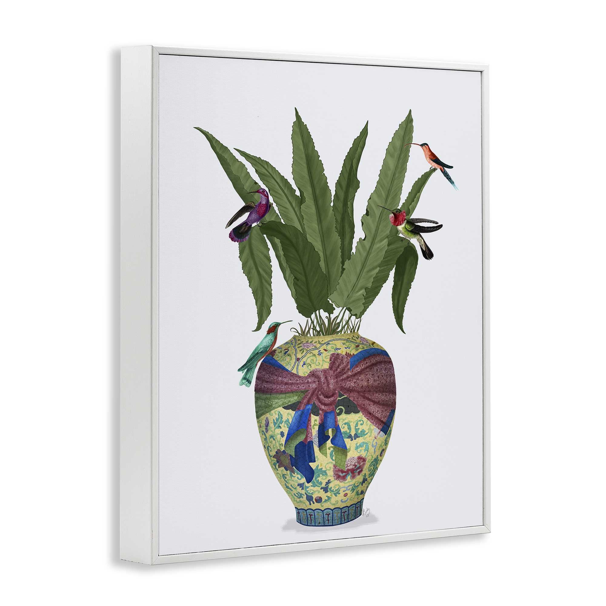 Stupell Industries Traditional Birds on Planter Botanical & Floral Painting White Framed Art Print Wall Art, 24 x 30