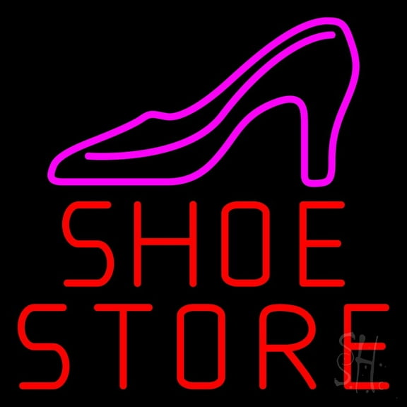 Red Shoe Store LED Neon Sign 24 x 24 - inches, Black Square Cut Acrylic Backing, with Dimmer - Bright and Premium built indoor LED Neon Sign for store interior Décor, Storefront.