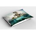 thumbnail image 2 of Ambesonne Dark Blue Pillow Sham 2 Pack, Mermaid on a Shell, 26"x20", Blue Beige Teal, 2 of 3