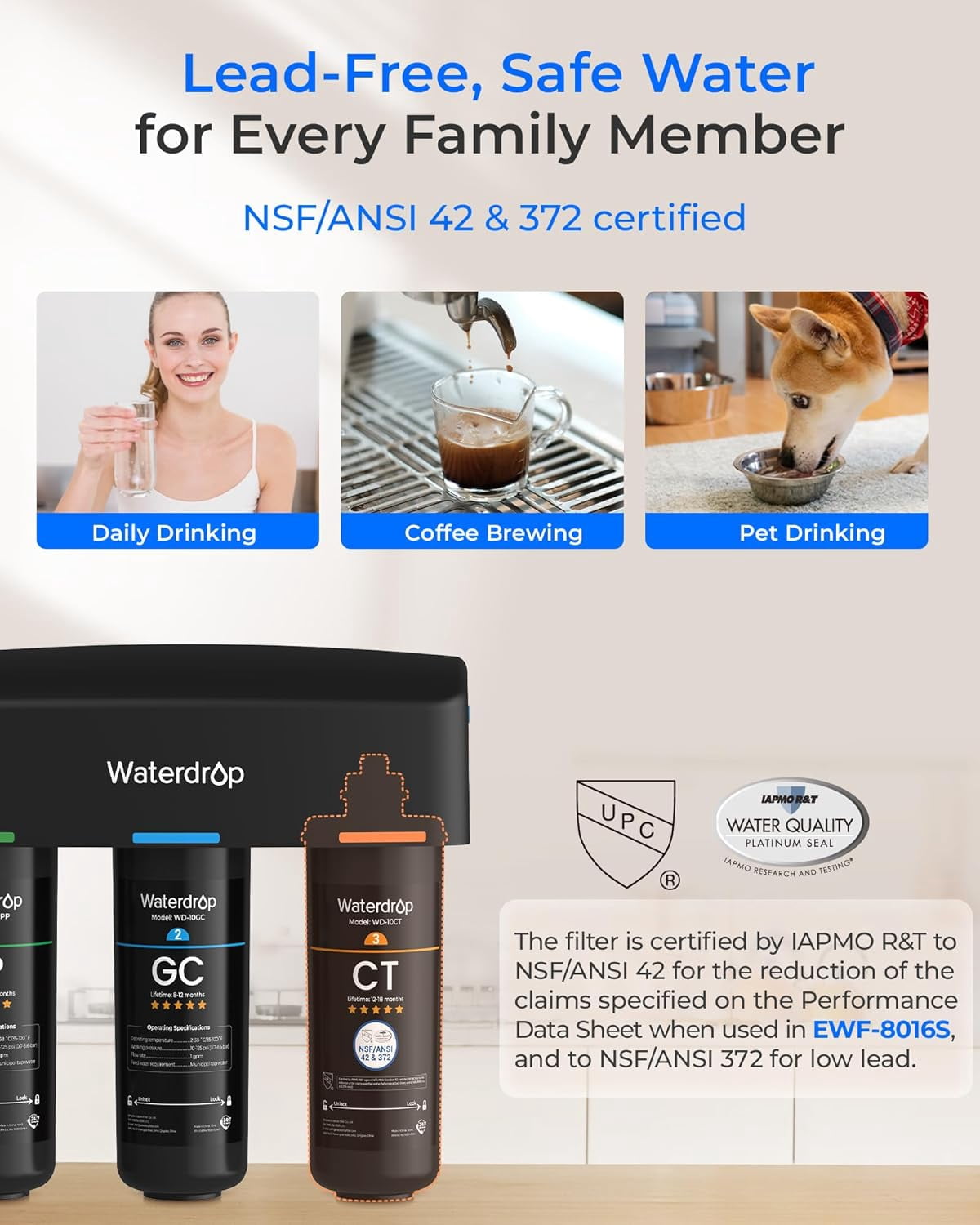 Waterdrop TSA 8 Layer Under Sink Water Filter System,  Reduces PFAS, PFOA/PFOS, Fluoride, Chlorine, Bad Taste & Odor, with WD-10PP Water Filter