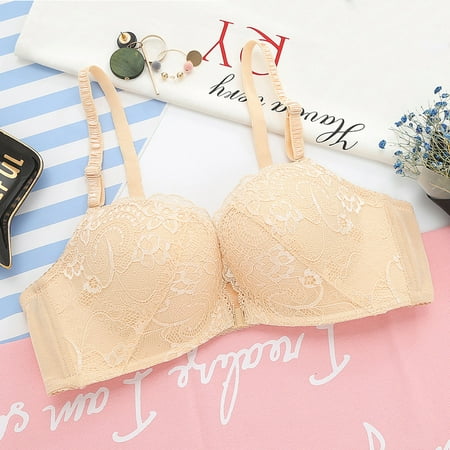 

HRSR Front Closure Bras Lace Underwear Bralette Breathable Push Up Brassiere Without Underwire(Nude 32a)
