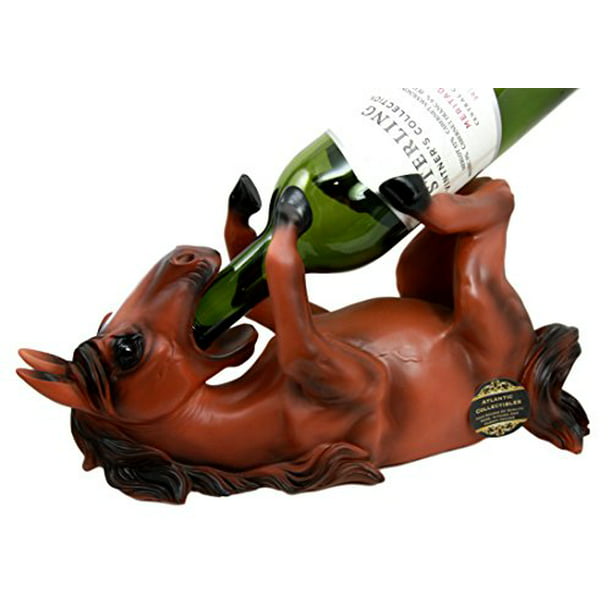 Atlantic Collectibles Brown Chestnut Equestrian Stallion Horse Wine Bottle  Holder Caddy Figurine