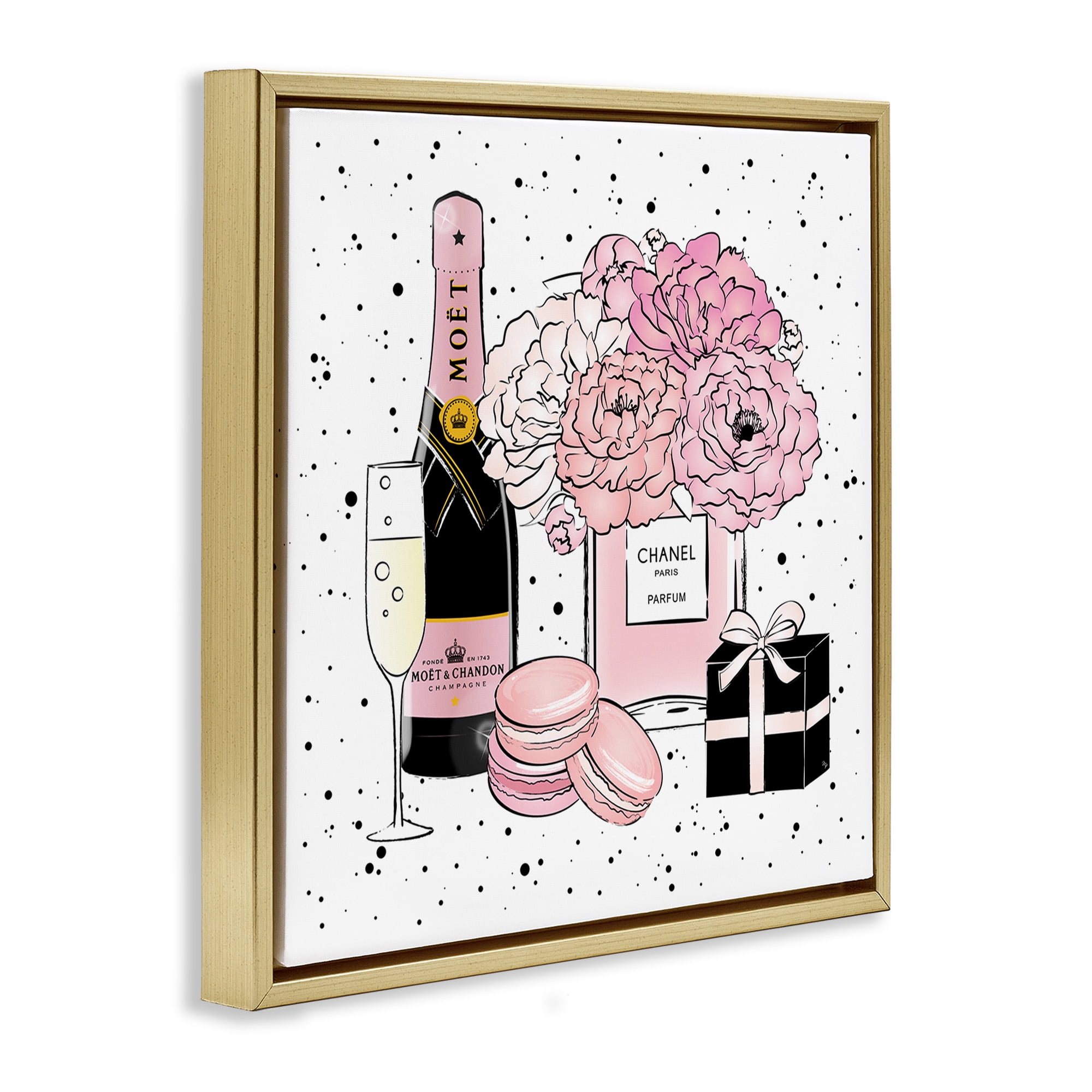Stupell Industries Pink Glam Celebration Champagne Beauty & Fashion Painting Gold Floater Framed Canvas Art Print Wall Art, 25 x 25