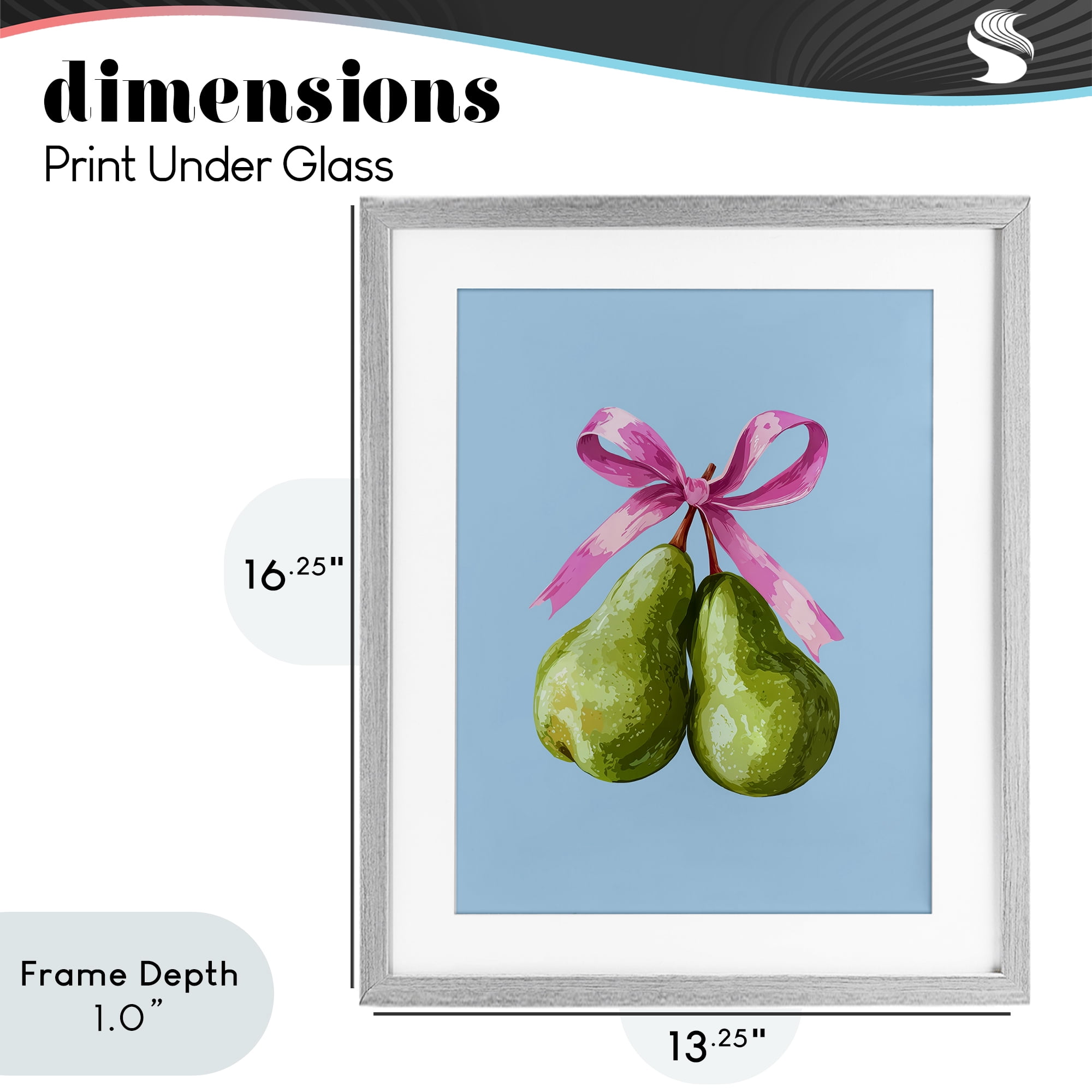 Stupell Industries Twin Pears with Ribbon Gray Framed Print Under Glass, design by Imagine It Images