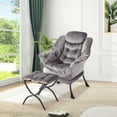 thumbnail image 3 of Twister.CK Lazy Chair with Ottoman, Thick Padded Modern Accent Armchair, Upholstered Sofa Chair with Armrest, Reading chair with Footstool for Bedroom, Living Room, Dark Gray, 3 of 8