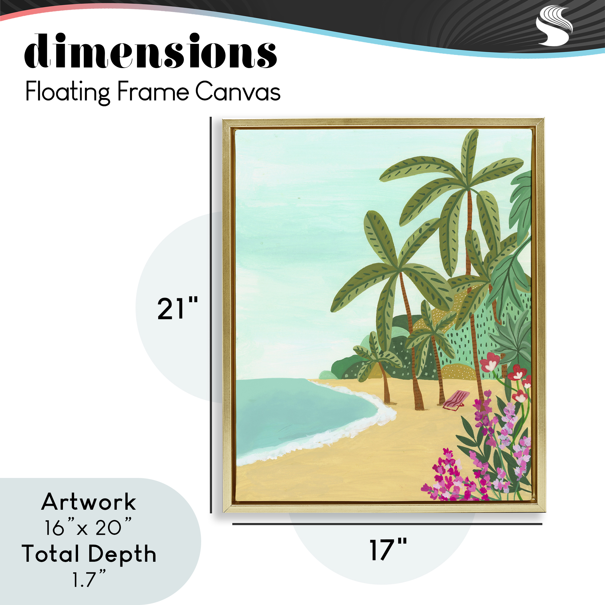 Palm Filled Shoreline Gold Framed Floater Canvas Wall Art, design by Nabeela Rumi
