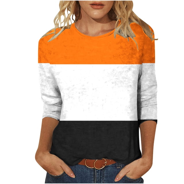 CEHVOM T-shirt Imprimé Mode Femme Manches 3/4 Blouse Col Rond Hauts Décontractés Liquidation