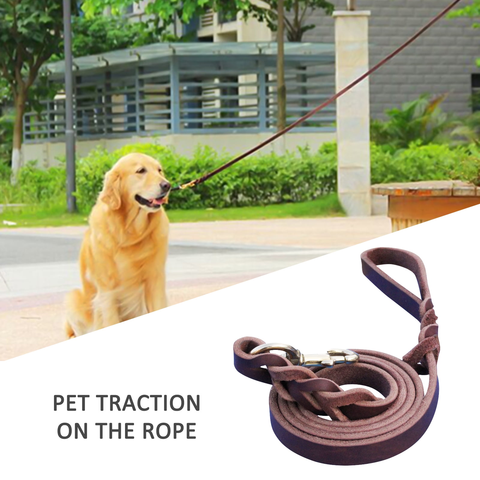 Dog Pets Leash Durable Leather Padded Walking for Medium Large Breeds S M L