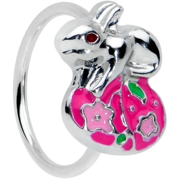 Body Candy Womens 20G 316L Steel Nose Ring Pink Painted Egg Rabbit Nose Hoop Ring Circular Nose Ring 5/16”