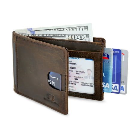 Travel Wallet RFID Blocking Bifold Slim Genuine Leather Thin Minimalist Front Pocket Wallet men Thin Billfold Slim wallets for men - Made From Full Grain Leather (Texas Brown